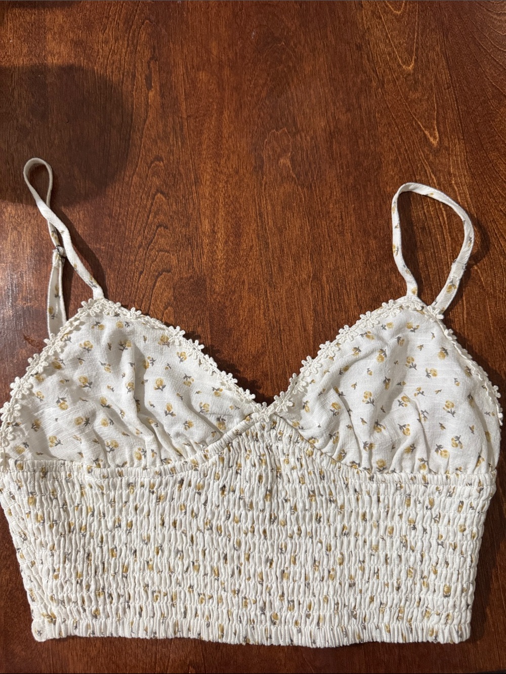 Cream Floral Smocked Cami Crop Top SKY and SPARROW